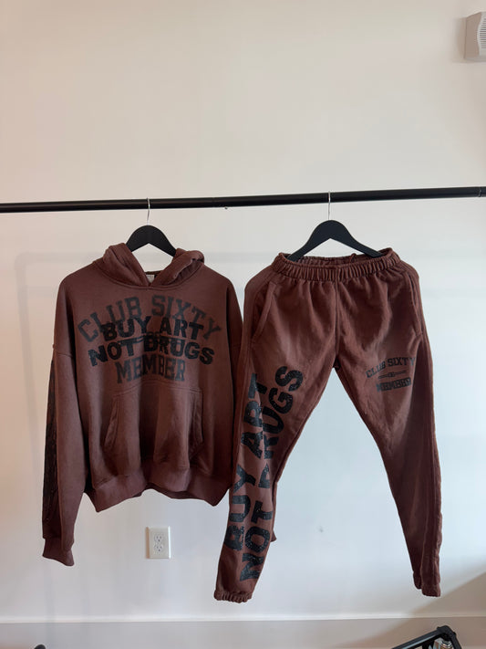 XS BROWN BUYARTNOTDRUGS SWEATSUIT